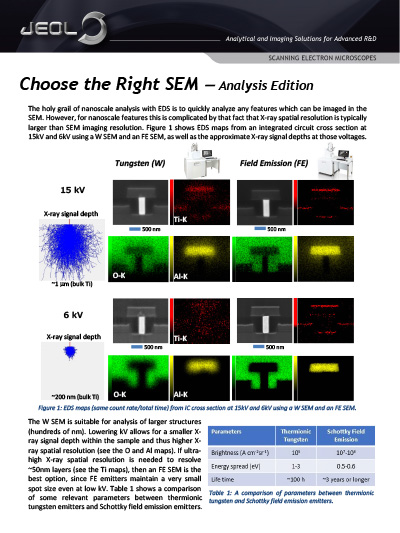 JEOL Analysis SEM Comparisons FE